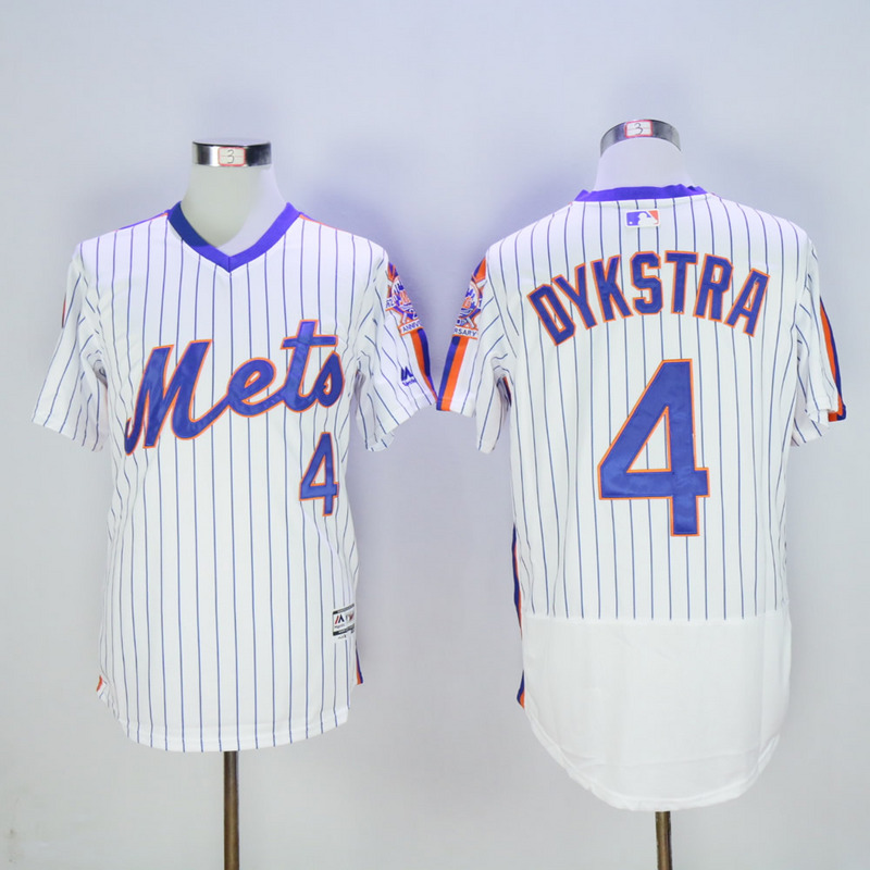 Men New York Mets #4 Dykstra White Throwback Elite MLB Jerseys